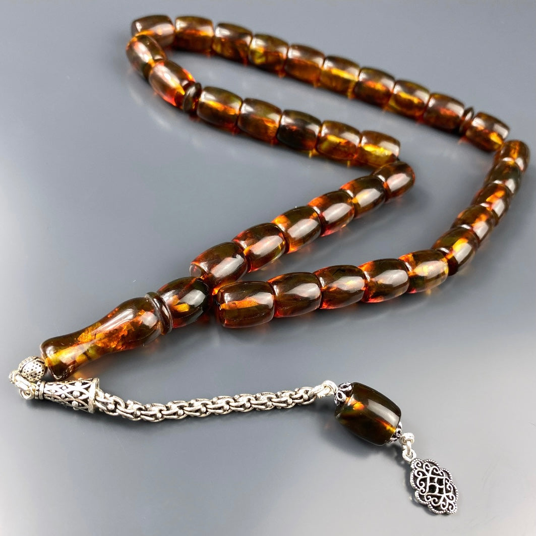 Kehribar Tesbih Basic Logo Büyük Boy 925 Silber