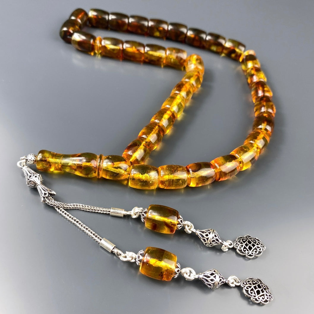 Kehribar Tesbih Basic Logo Renk Süzme Büyük Boy 925 Silber