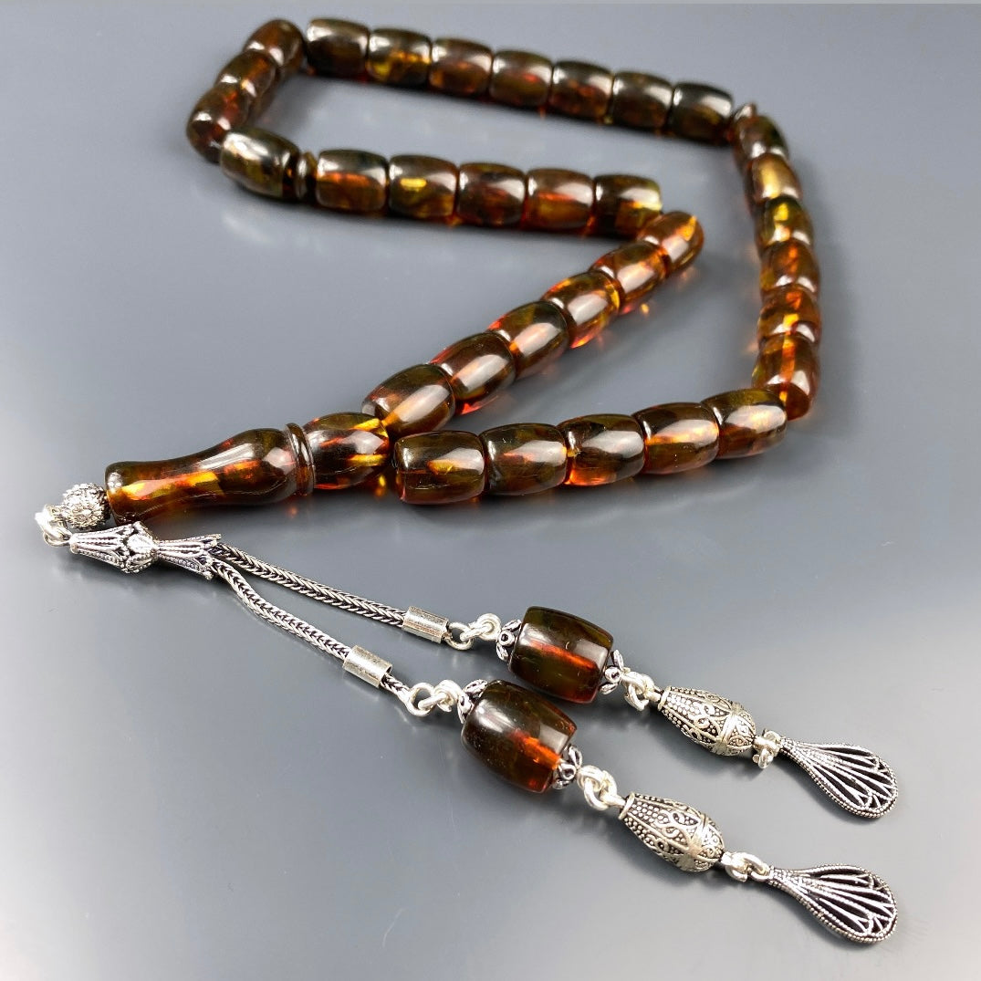 Kehribar Tesbih Basic Logo Braun Büyük Boy 925 Silber