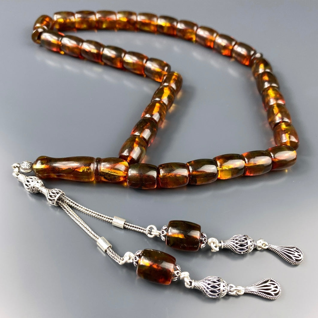 Kehribar Tesbih Basic Logo Braun Büyük Boy 925 Silber