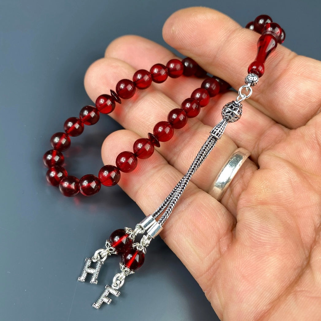 Kehribar Tesbih Rot Misket 2 Harf 925 Silver
