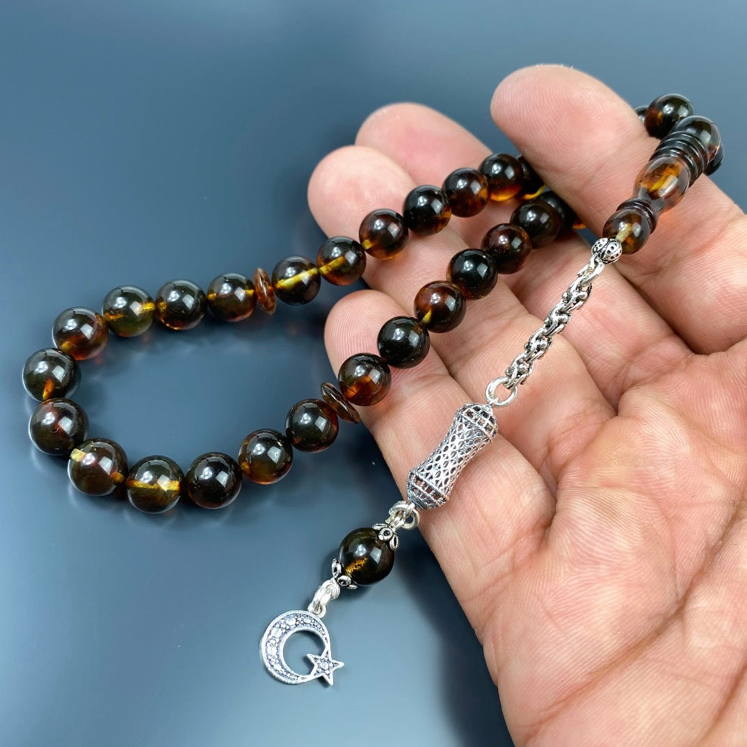 Kehribar Tesbih Braun 925 Silber Ay Yildiz Logo Püskül