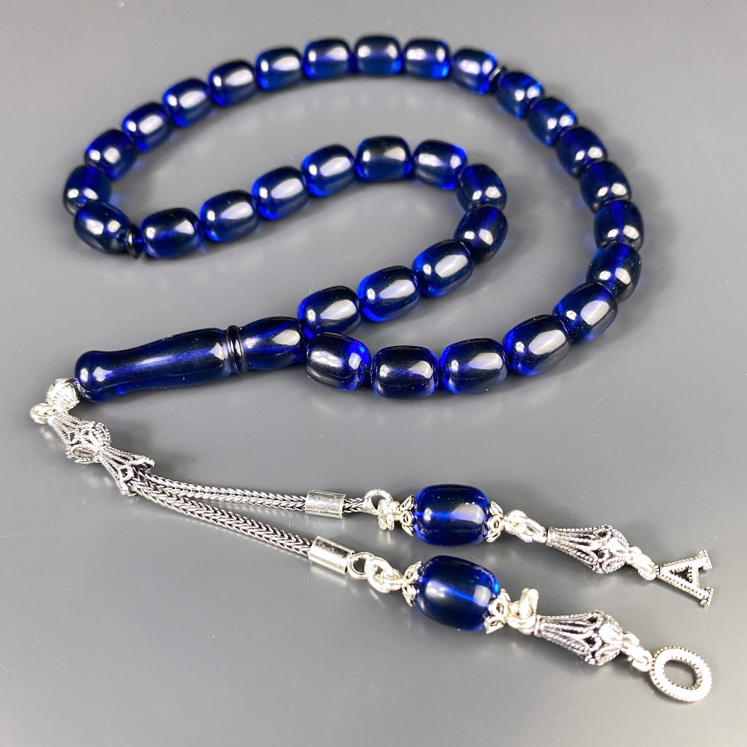 Kehribar Tesbih Blau Kapsül 2 Harf 925 Silver