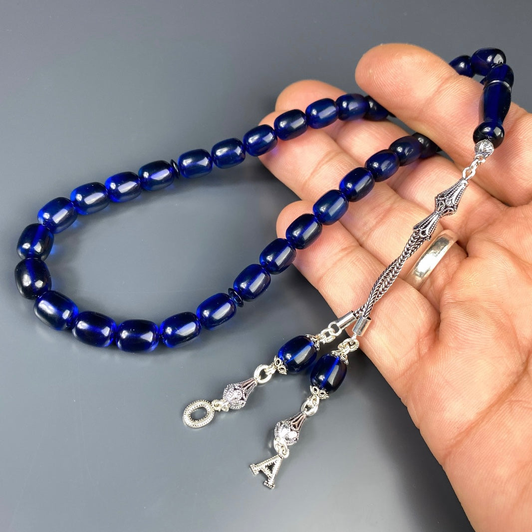 Kehribar Tesbih Blau Kapsül 2 Harf 925 Silver