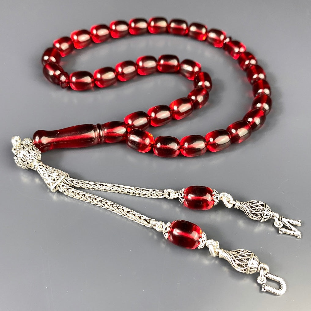 Kehribar Tesbih Rot Kapsül 2 Harf - 925 Silver