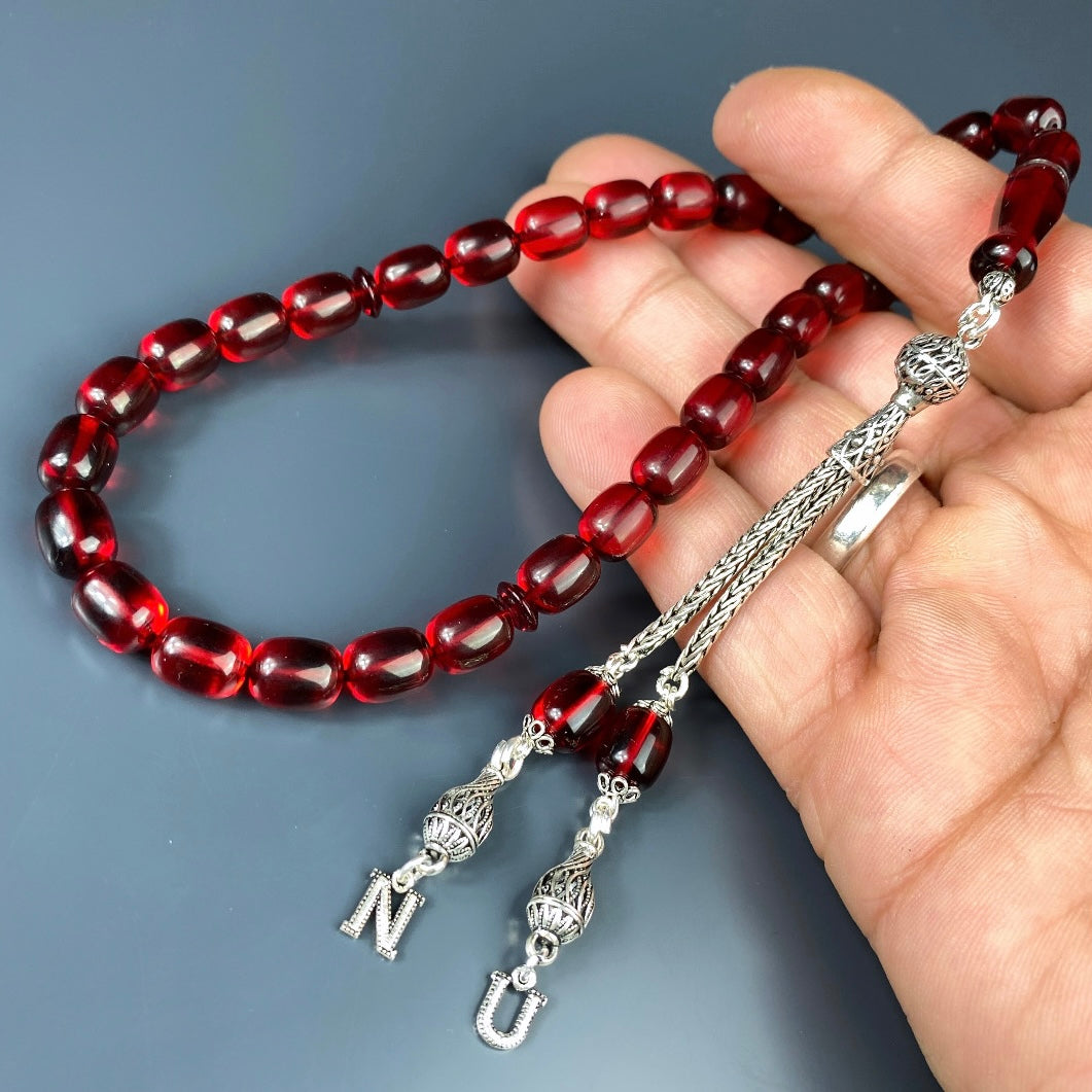 Kehribar Tesbih Rot Kapsül 2 Harf - 925 Silver