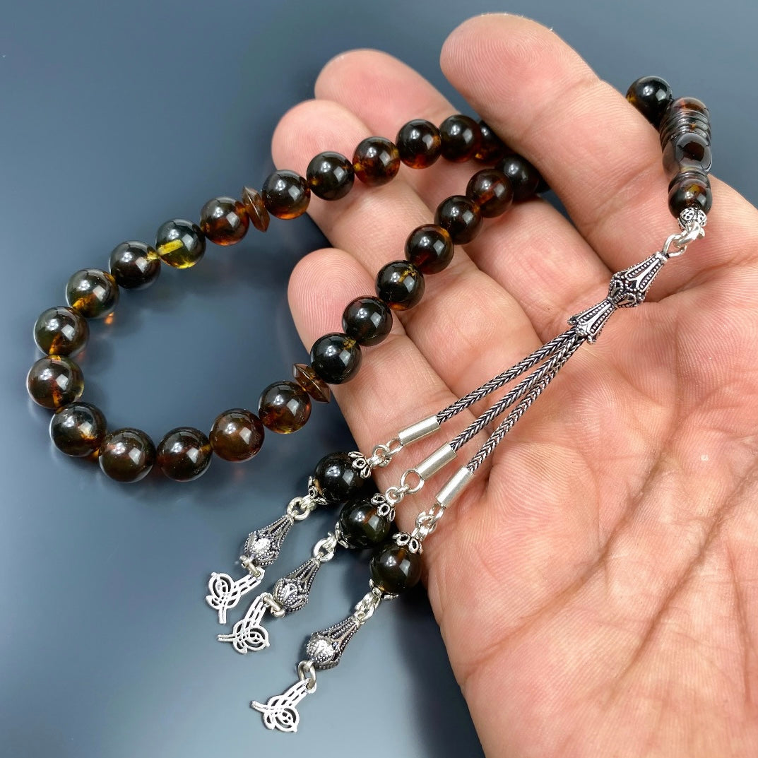 Kehribar Tesbih Braun 925 Silber Tugra Logo Püskül