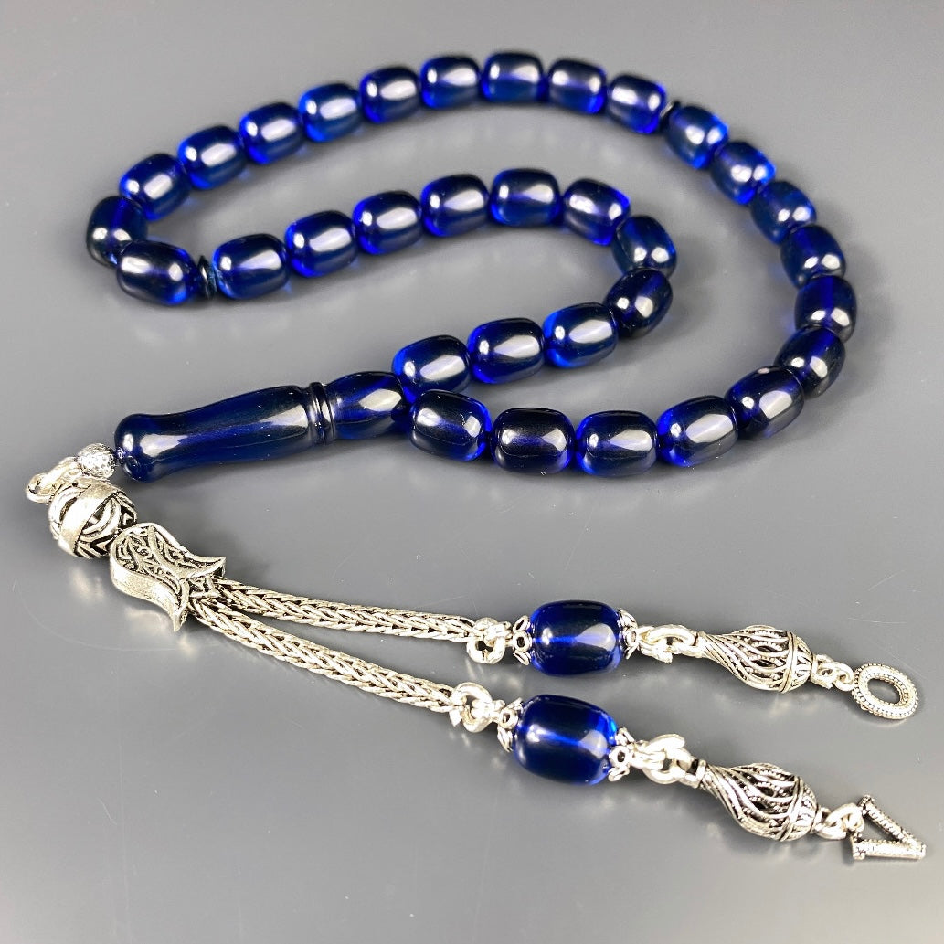 Kehribar Tesbih Blau Kapsül 2 Harf - 925 Silver