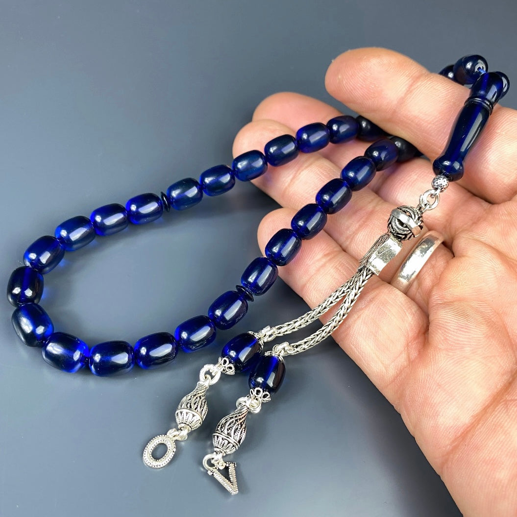 Kehribar Tesbih Blau Kapsül 2 Harf - 925 Silver