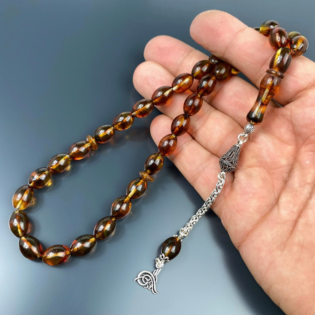 Kehribar Tesbih Braun 925 Silber Tugra Logo Püskül