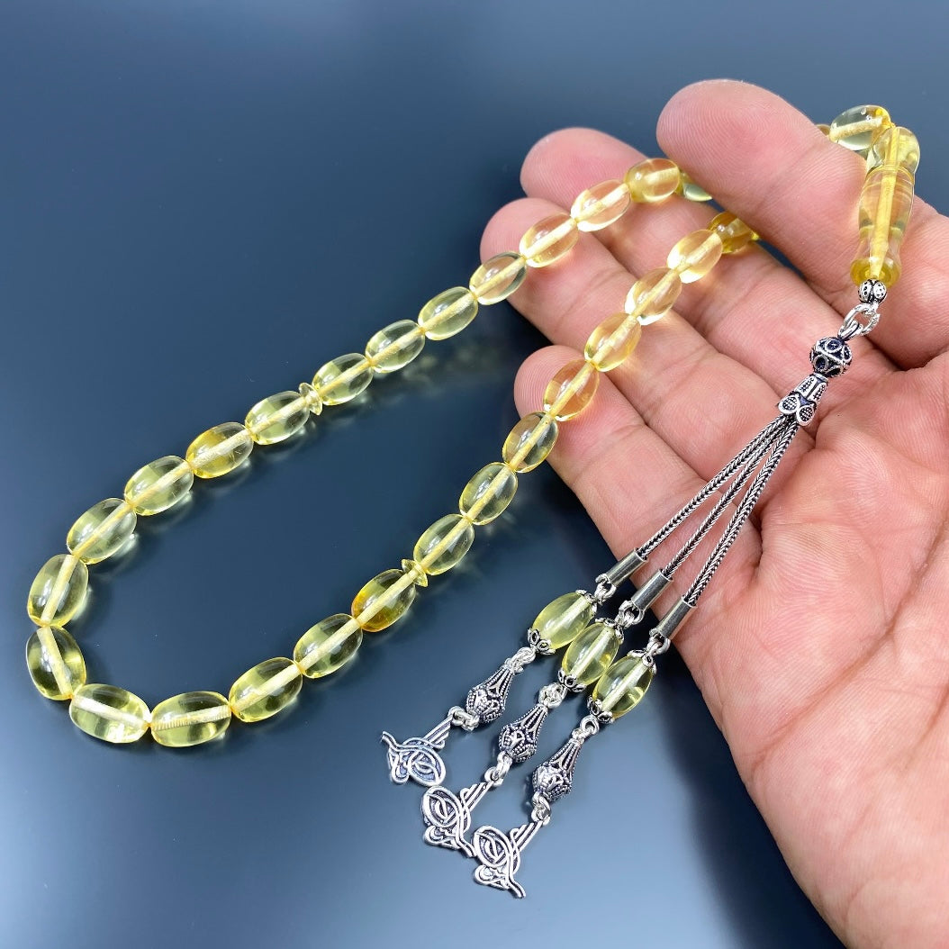 Kehribar Tesbih Gelb 925 Silber Tugra Logo Püskül