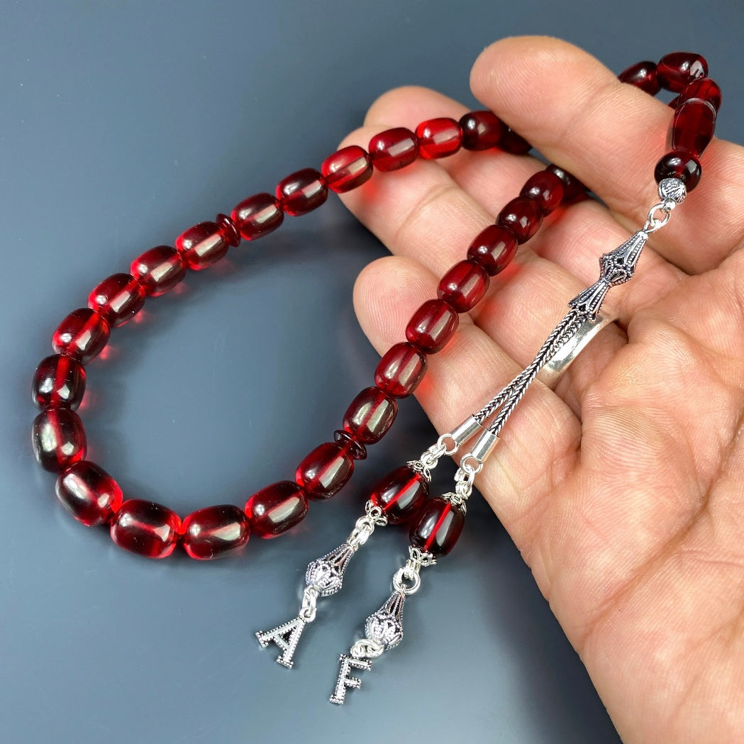 Kehribar Tesbih Rot Kapsül 2 Harf 925 Silver