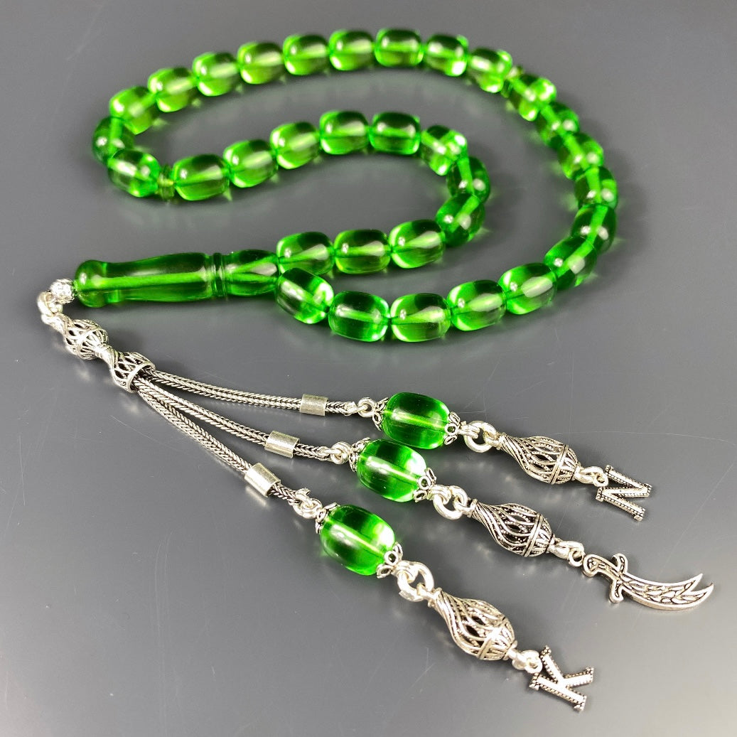 Kehribar Tesbih Grün Kapsül 925 Silber - Harf ve Logo Silber 925