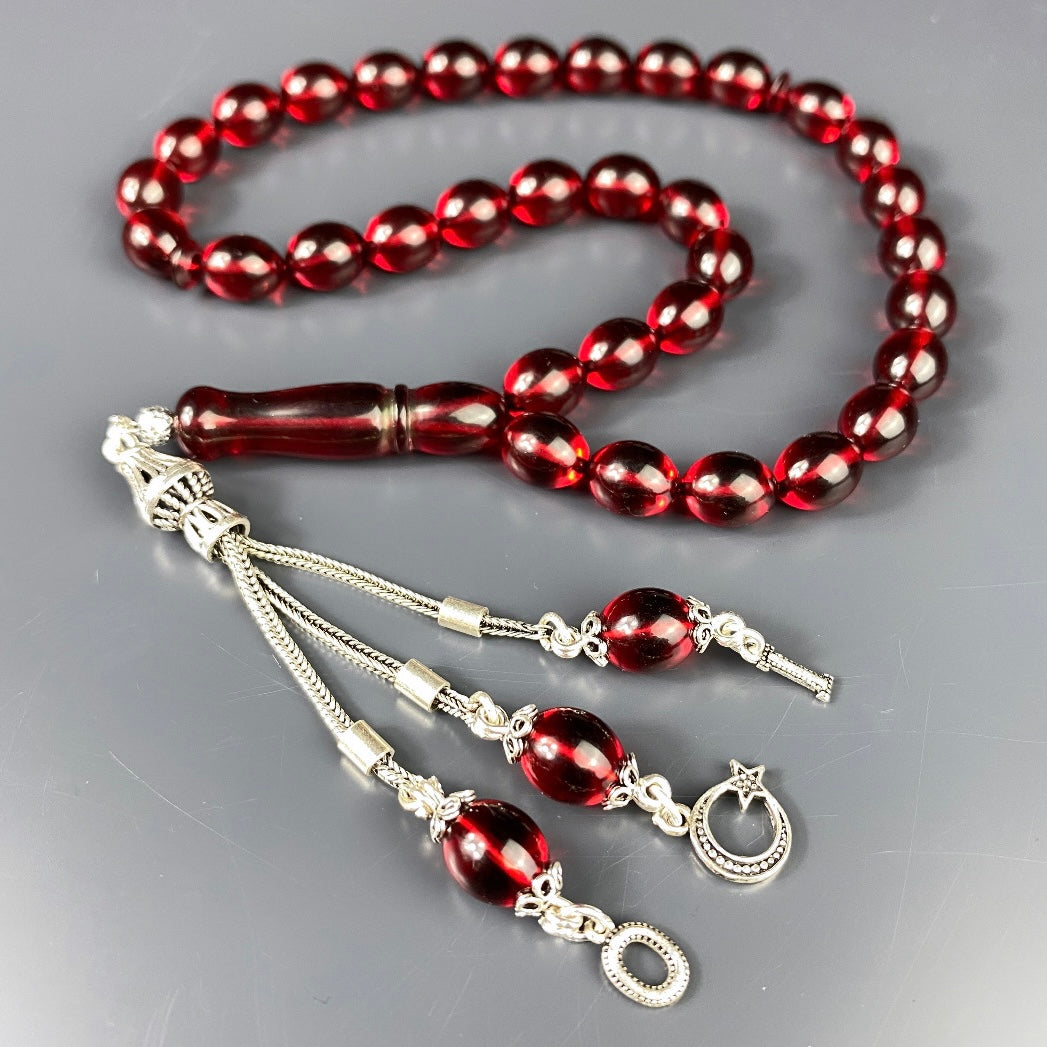 Kehribar Tesbih Rot Beyzi 925 Silber - Harf ve Logo Silber 925