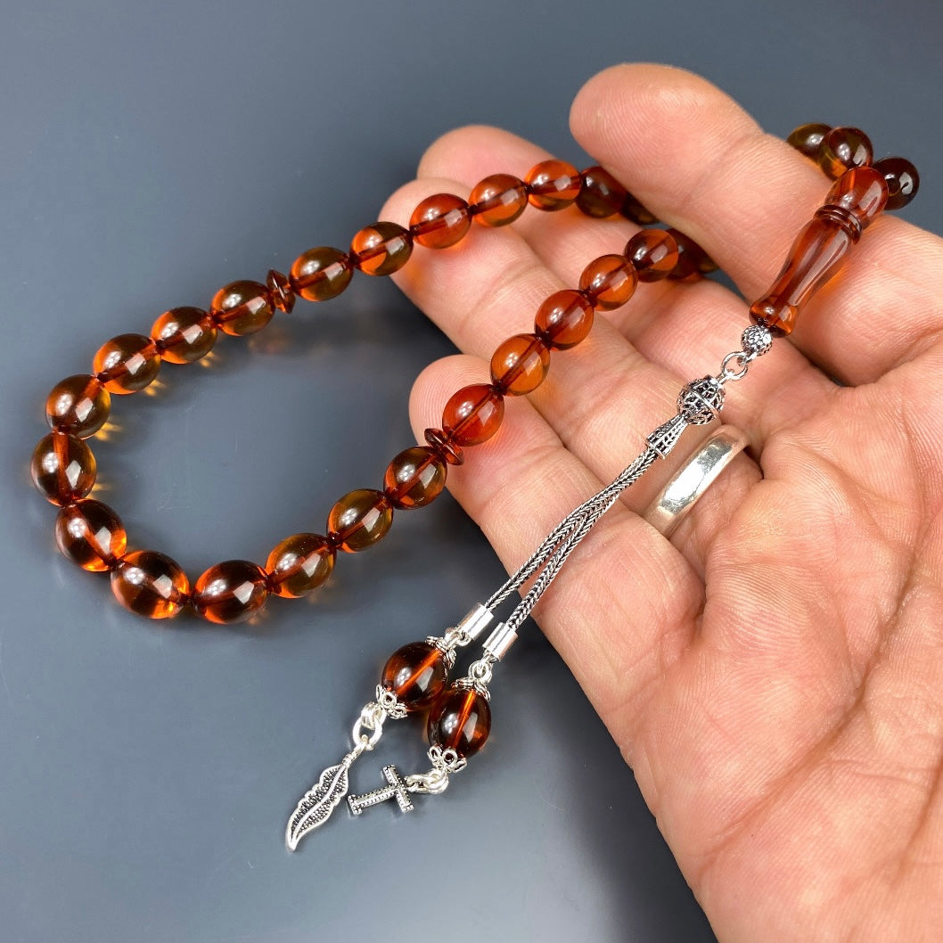 Kehribar Tesbih Braun Beyzi 925 Silber / Harf-Logo Silber 925