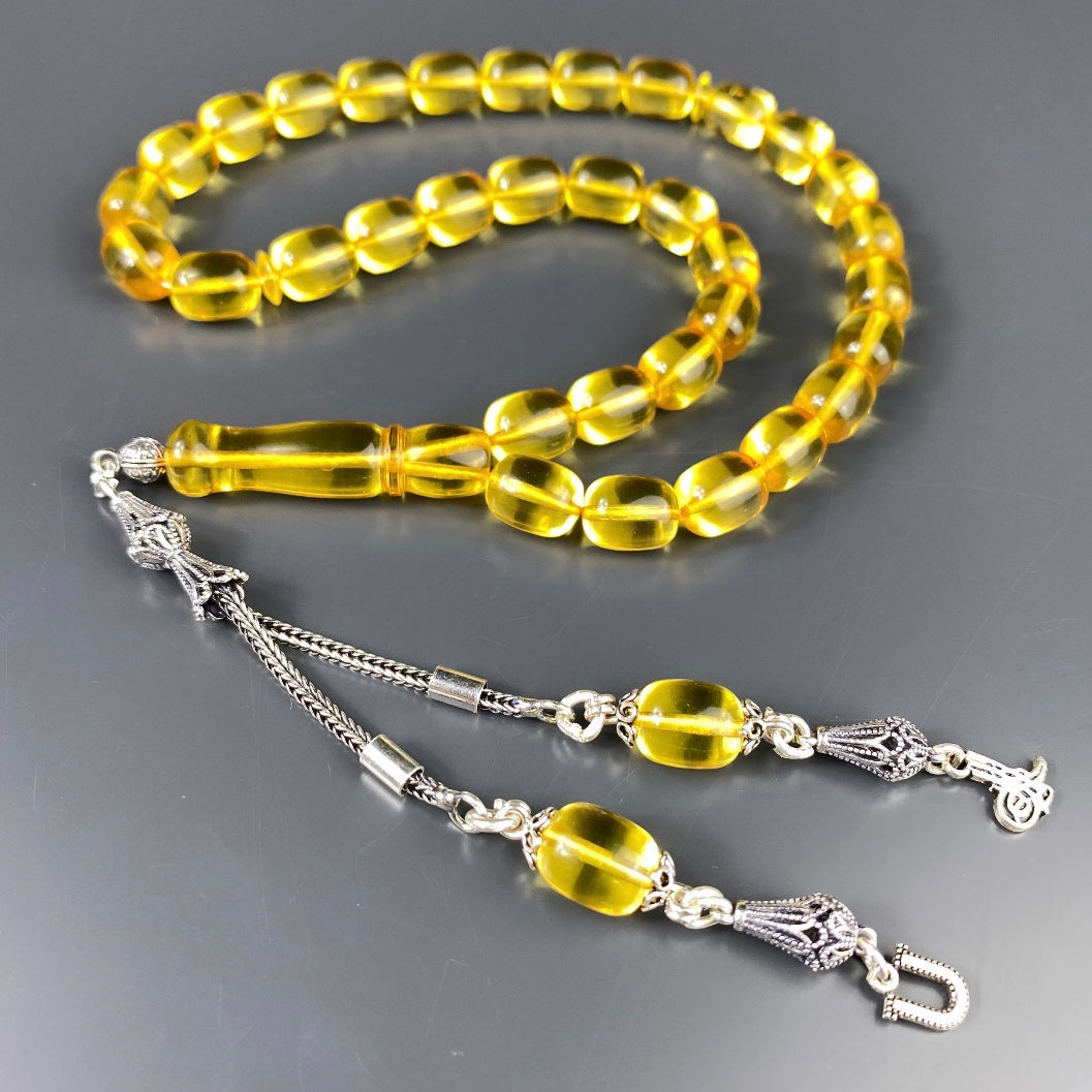 Kehribar Tesbih Gelb Kapsül 925 Silber / Harf-Logo Silber 925