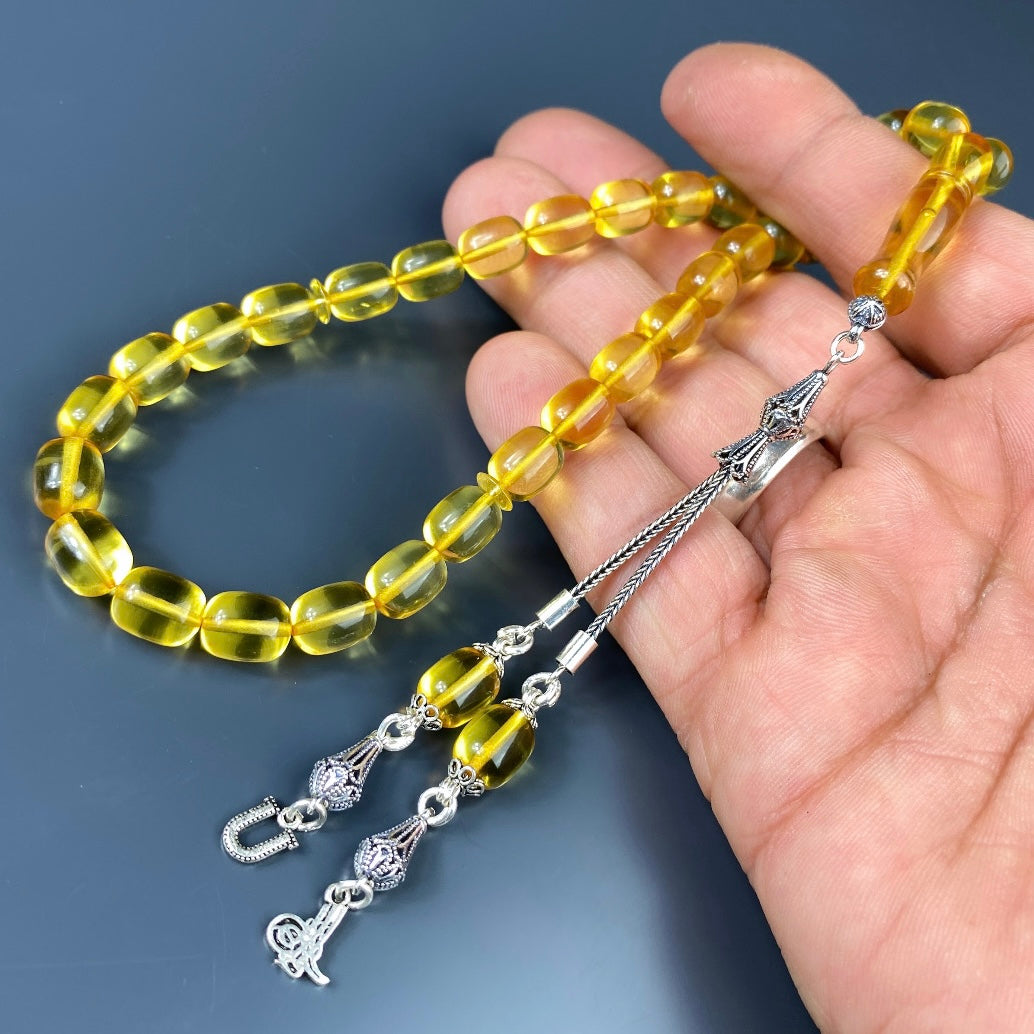Kehribar Tesbih Gelb Kapsül 925 Silber / Harf-Logo Silber 925