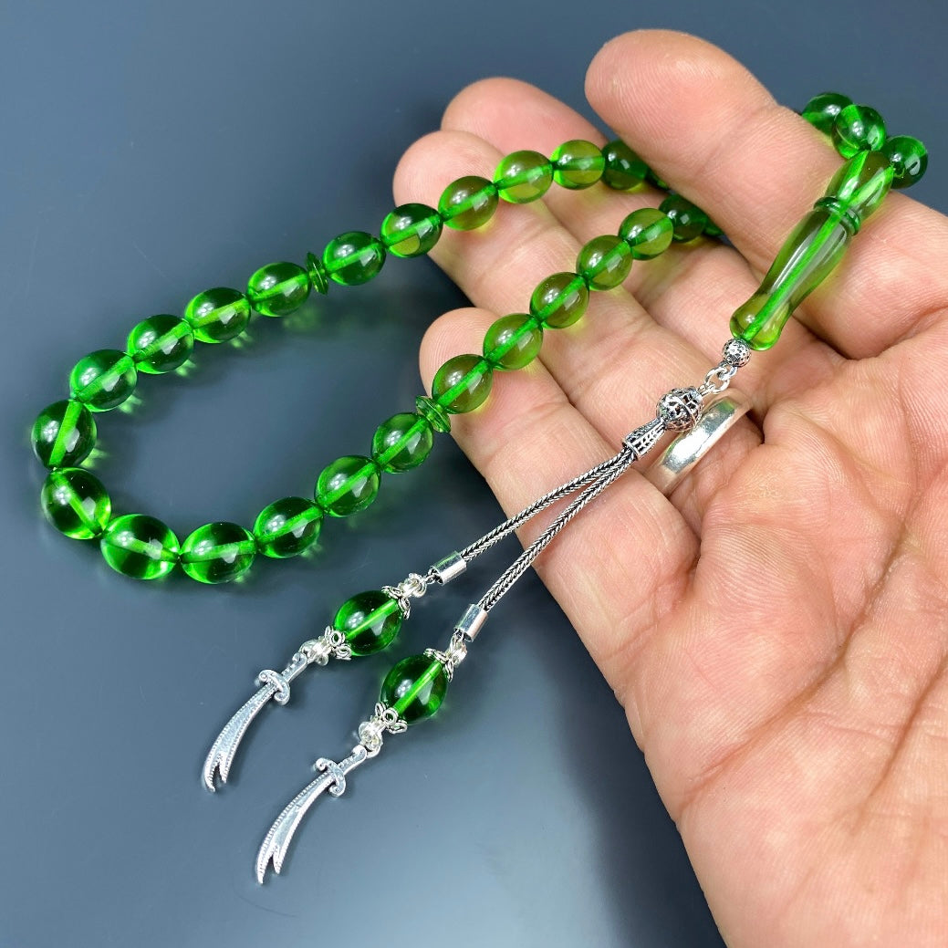 Kehribar Tesbih Grün Beyzi / Zülfikar Kilic Logo Silber 925