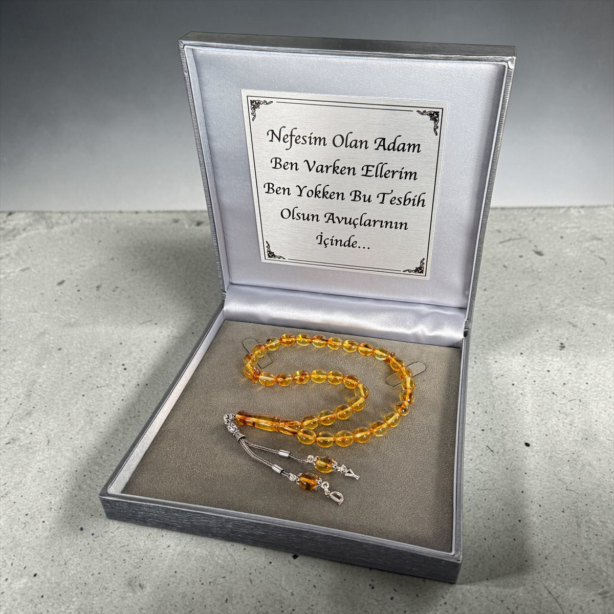 Echter Kehribar Tesbih Geschenkset mit personalisierter Geschenkbox