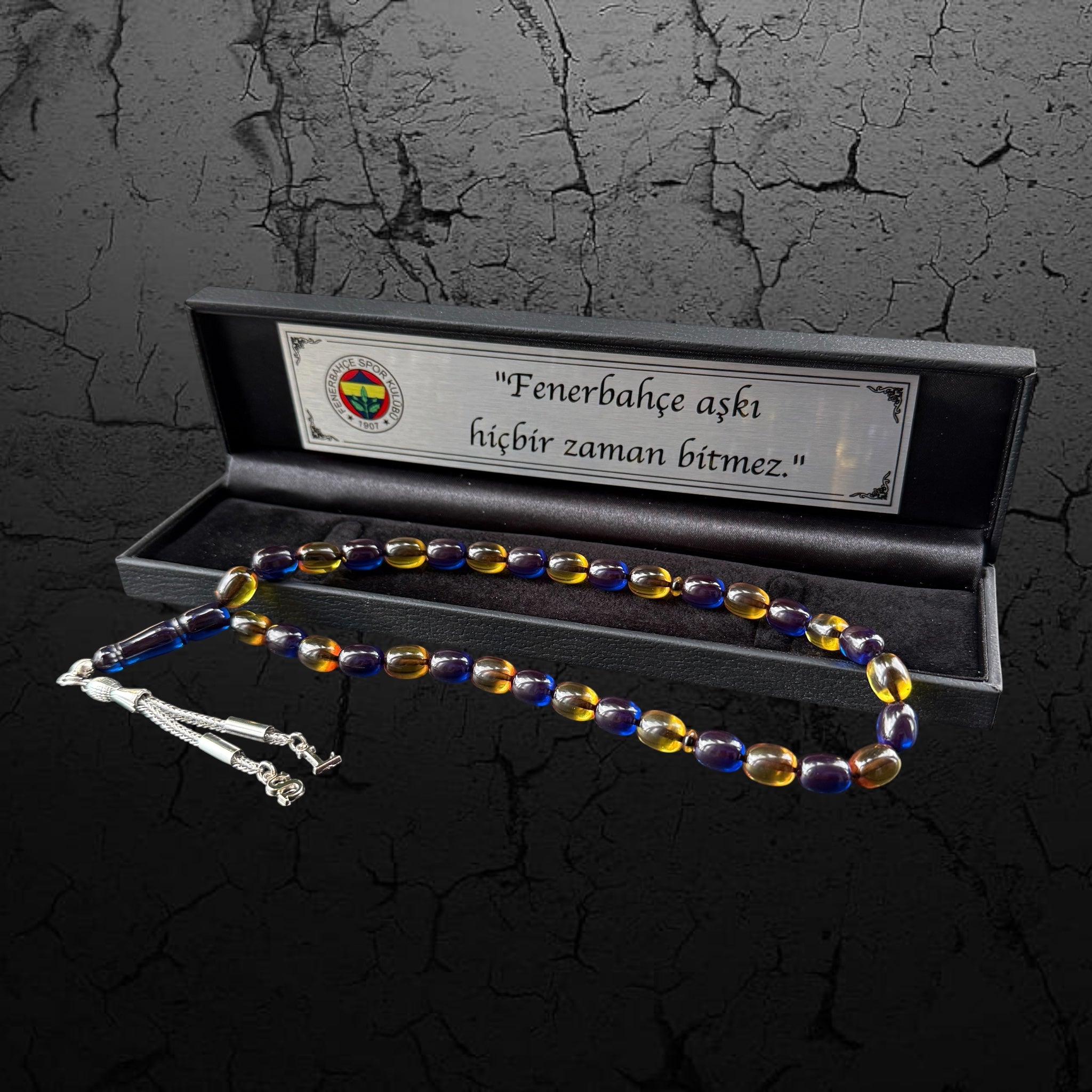 Personalisiertes Ateş Sıkma Kehribar Tesbih mit Taraftar FB & Geschenkbox