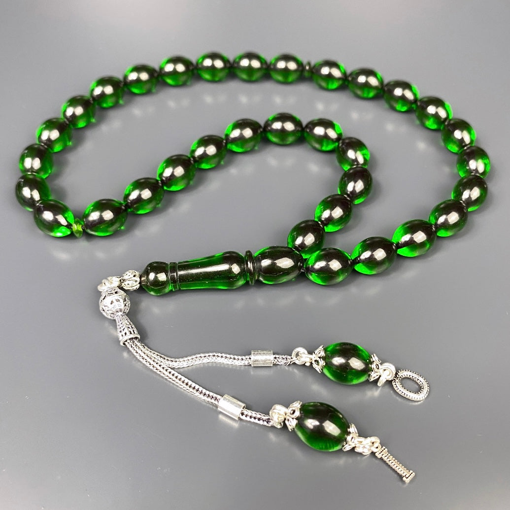 Koyu Yesil Tesbih SIKMA KEHRIBAR Beyzi mit Box - 925 Silber