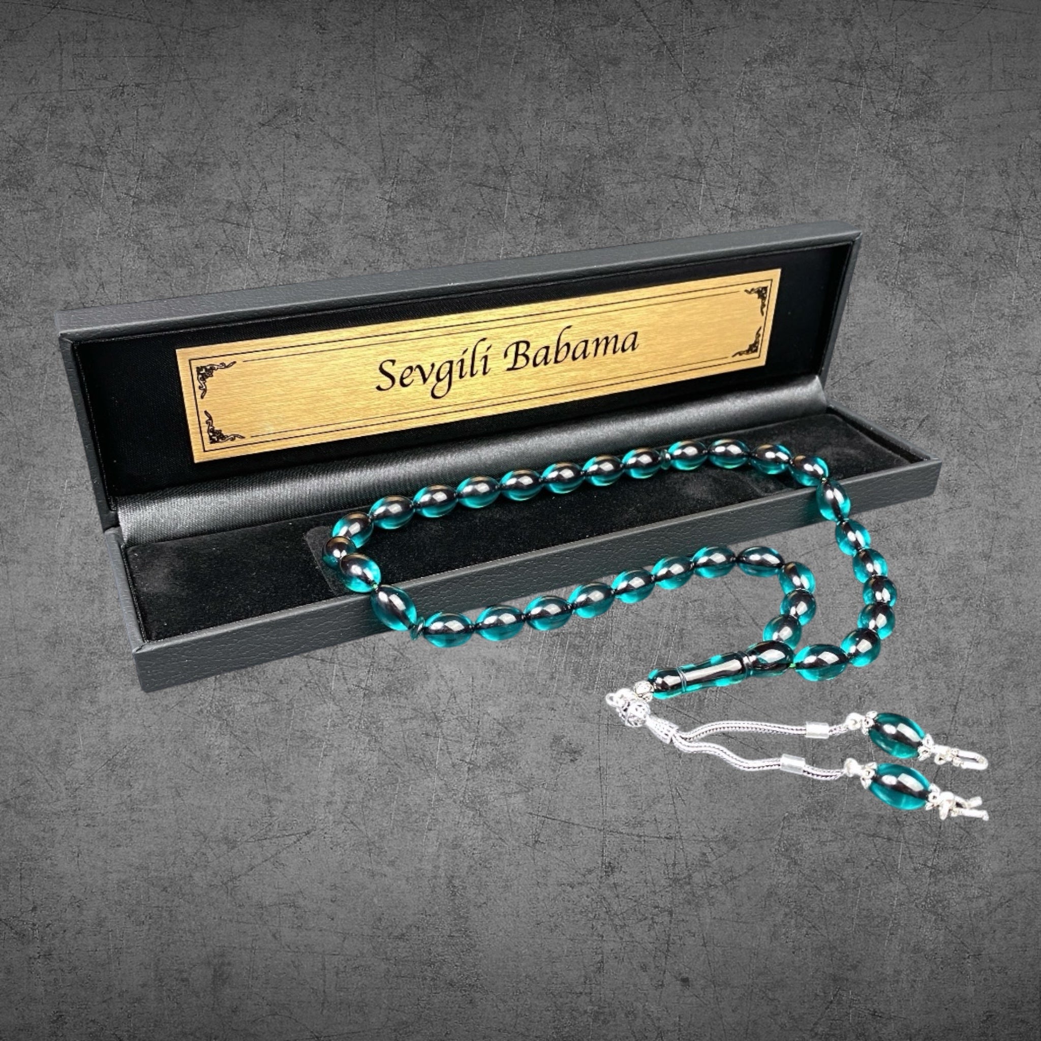 Türkis Tesbih SIKMA KEHRIBAR Beyzi mit Box - 925 Silber