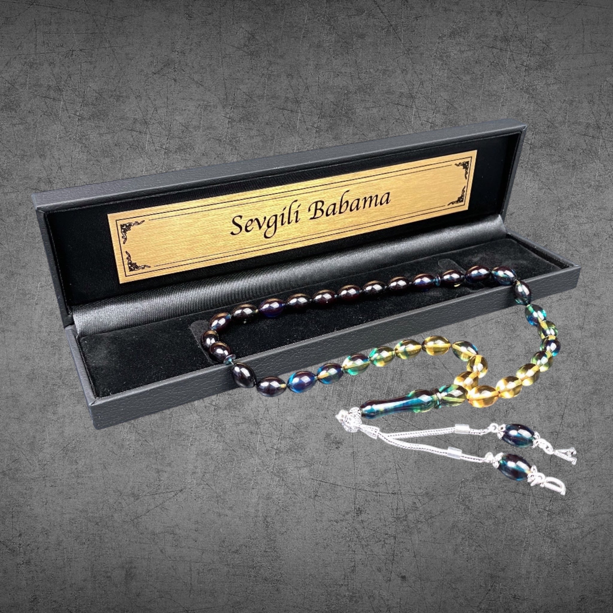 Renk Süzme Tesbih SIKMA KEHRIBAR Beyzi mit Box - 925 Silber LIMITIERT