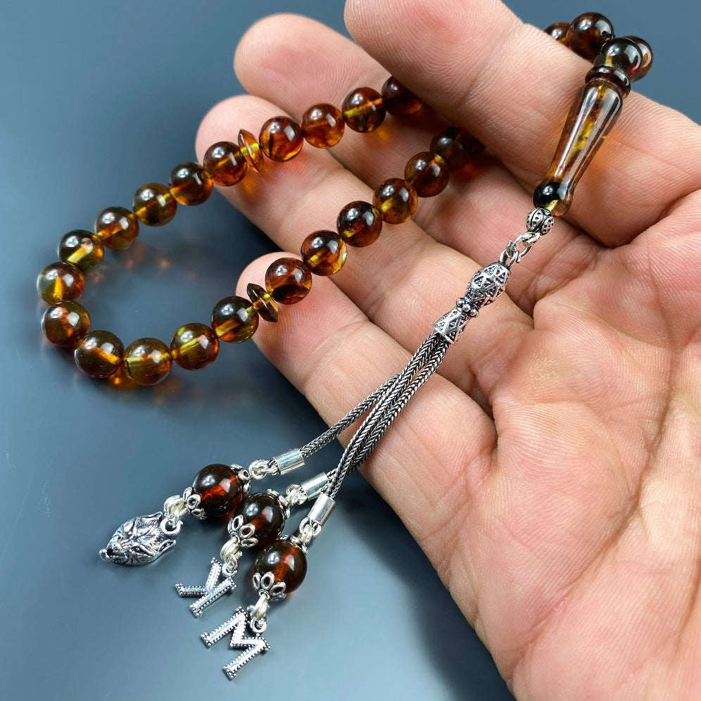 Kehribar Tesbih 2 Buchstaben Kurt Logo 925 Silber