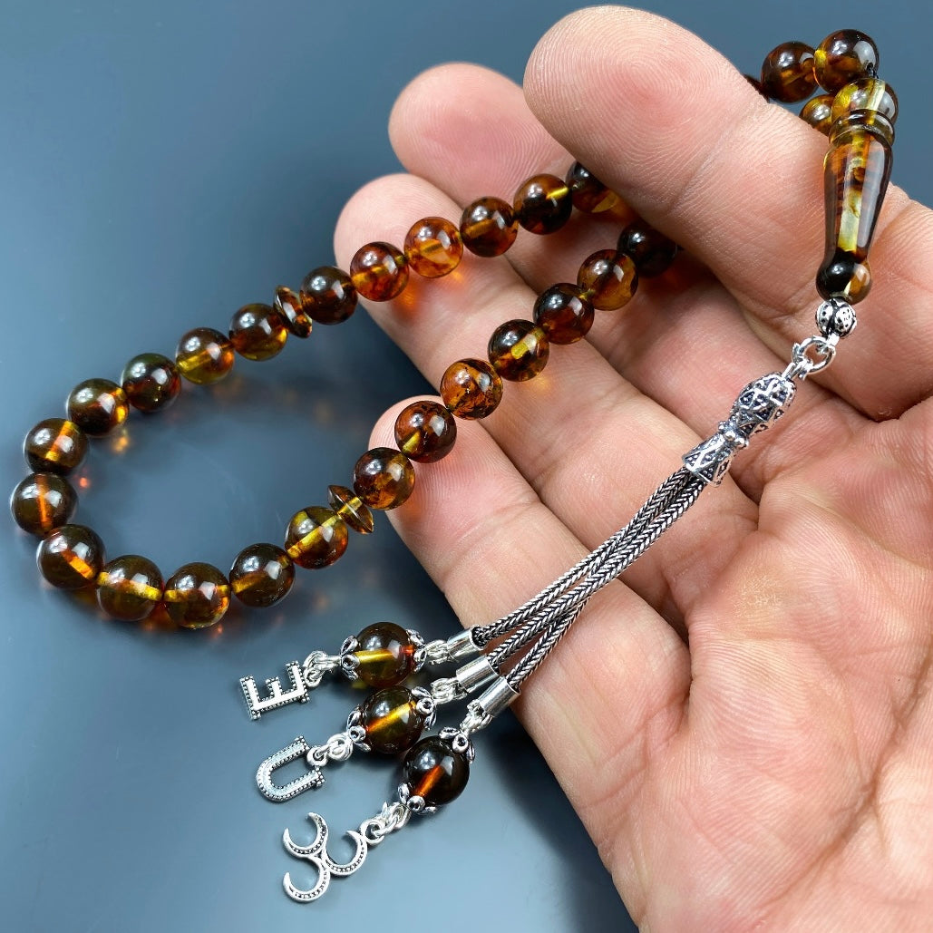 Kehribar Tesbih 2 Buchstaben 3 Hilal Logo 925 Silber