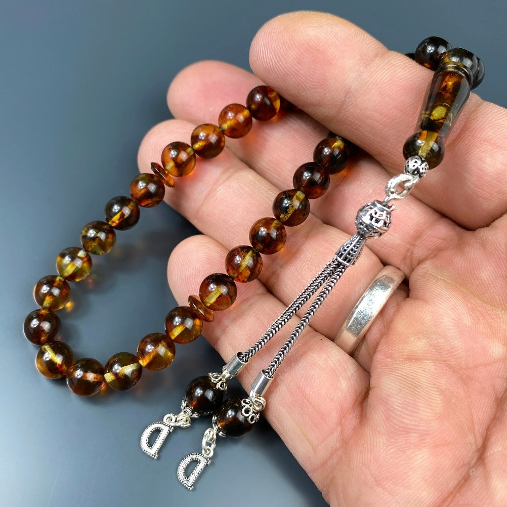 Kehribar Tesbih Braun 925 Silber - 2 Harf
