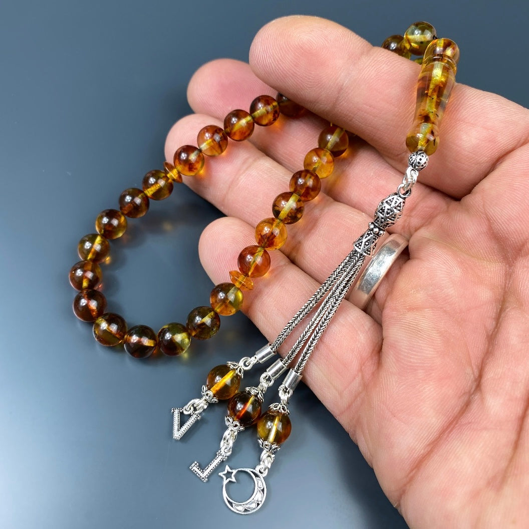 Kehribar Tesbih 925 Silber - 2 Harf Ay Yildiz Logo