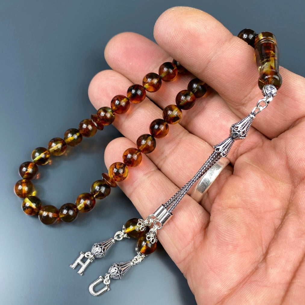 Kehribar Tesbih 925 Silber - 2 Harf Püskül