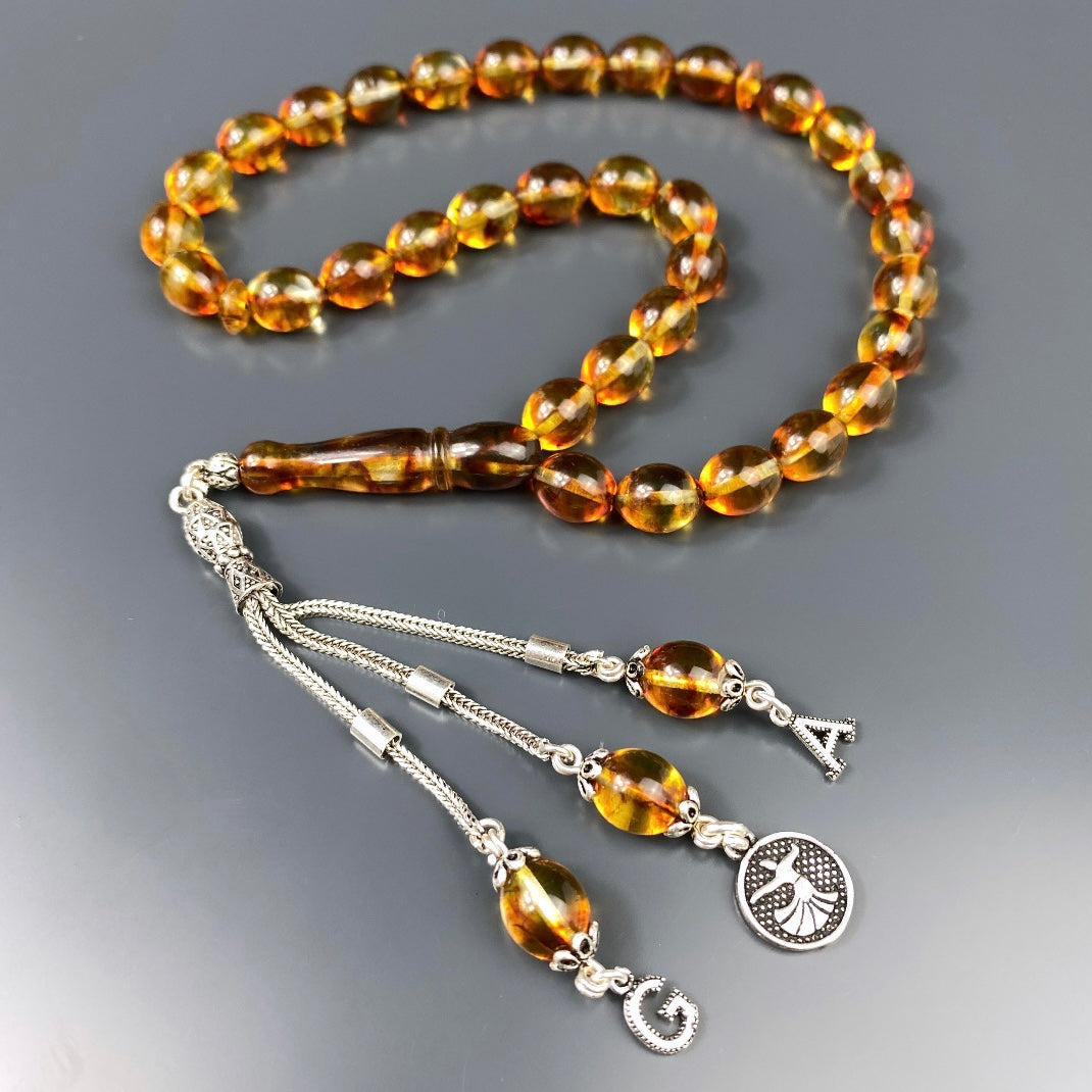 Kehribar Tesbih 925 Silber - 2 Harf Mevlana Logo