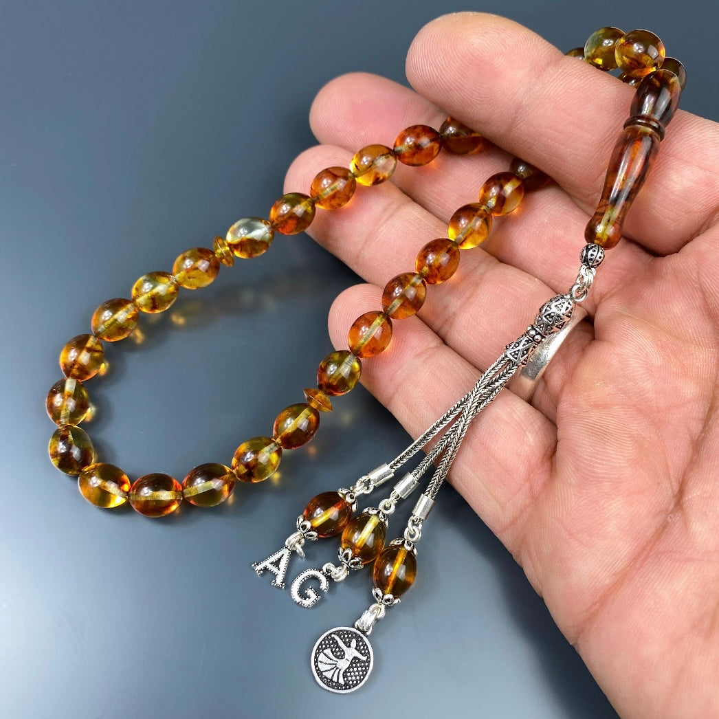 Kehribar Tesbih 925 Silber - 2 Harf Mevlana Logo