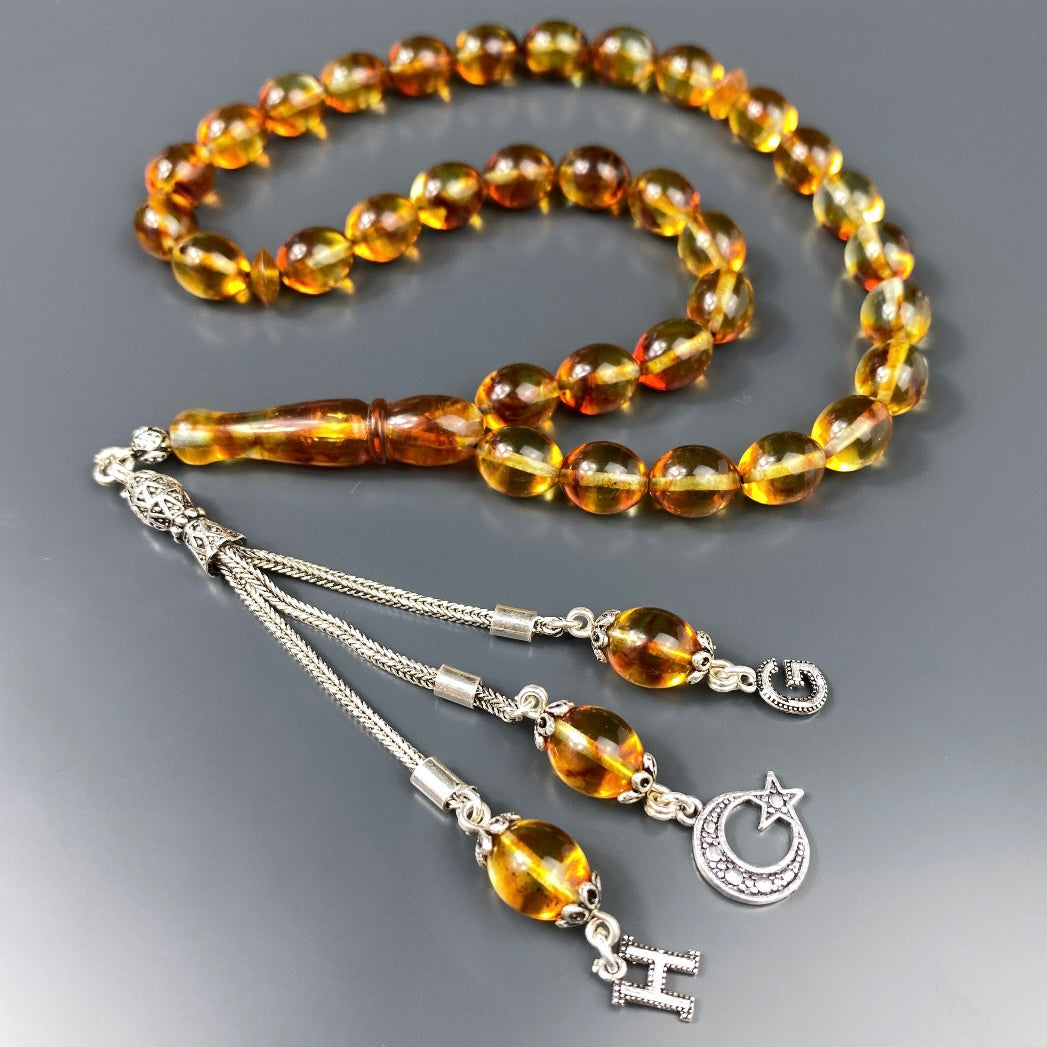 Kehribar Tesbih 925 Silber - 2 Harf Ay Yildiz Logo