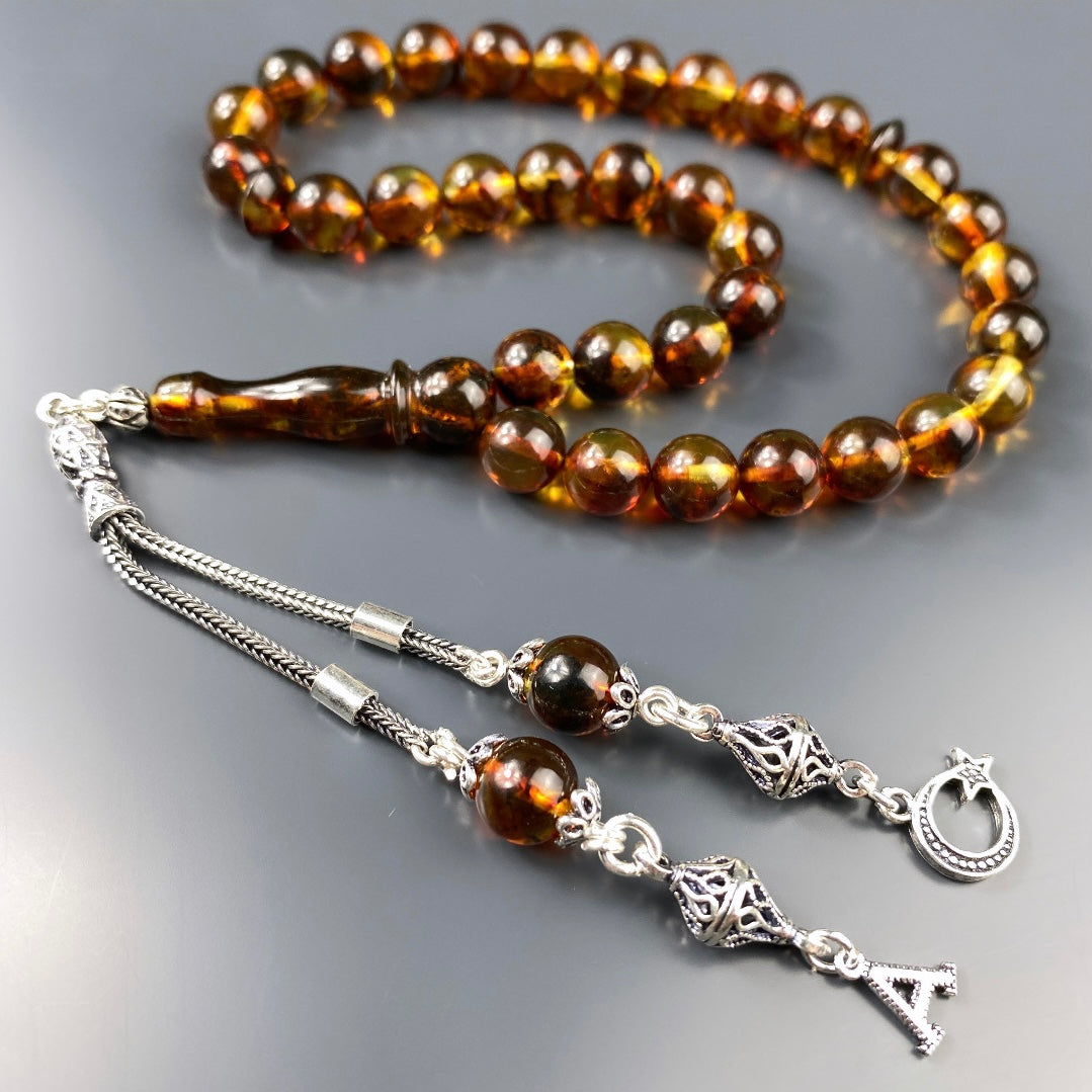 Kehribar Tesbih Bilek Boy 1 Buchstabe & Logo 925 Silber