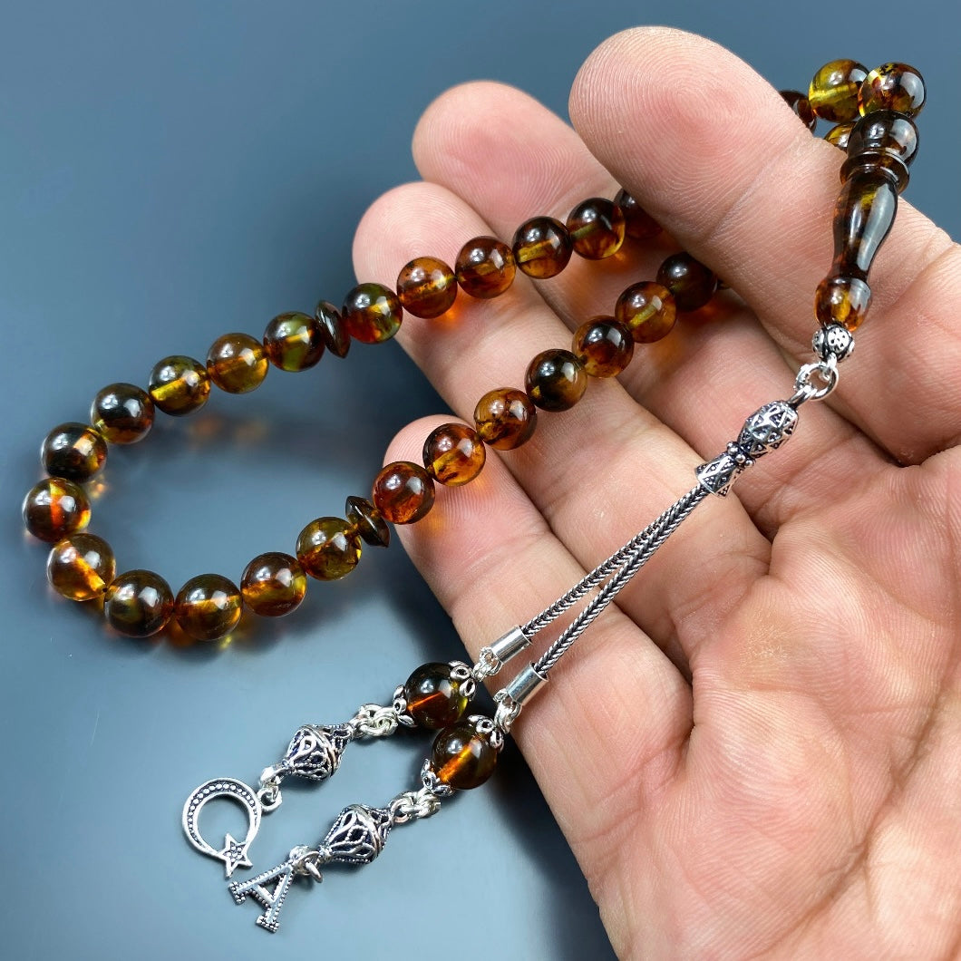 Kehribar Tesbih Bilek Boy 1 Buchstabe & Logo 925 Silber