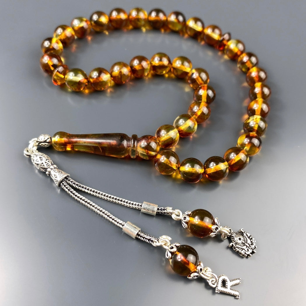 Kehribar Tesbih Bilek Boy 1 Buchstabe & Logo 925 Silber