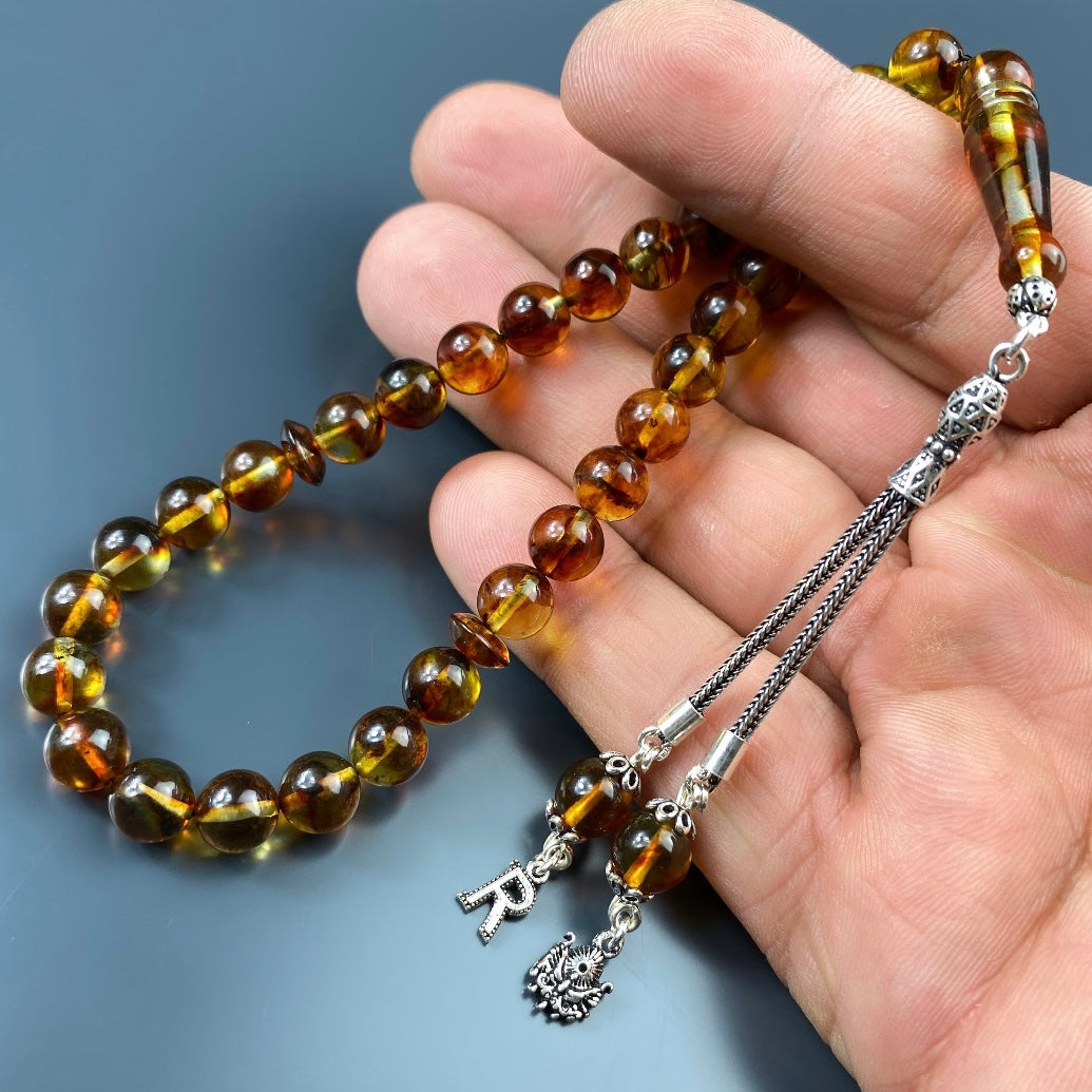 Kehribar Tesbih Bilek Boy 1 Buchstabe & Logo 925 Silber