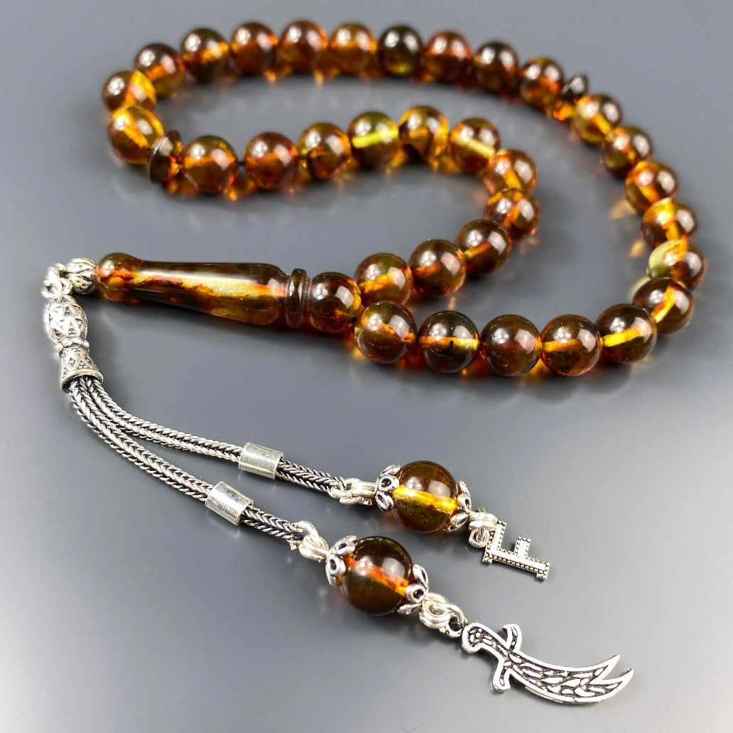 Kehribar Tesbih Bilek Boy 1 Buchstabe & Logo 925 Silber