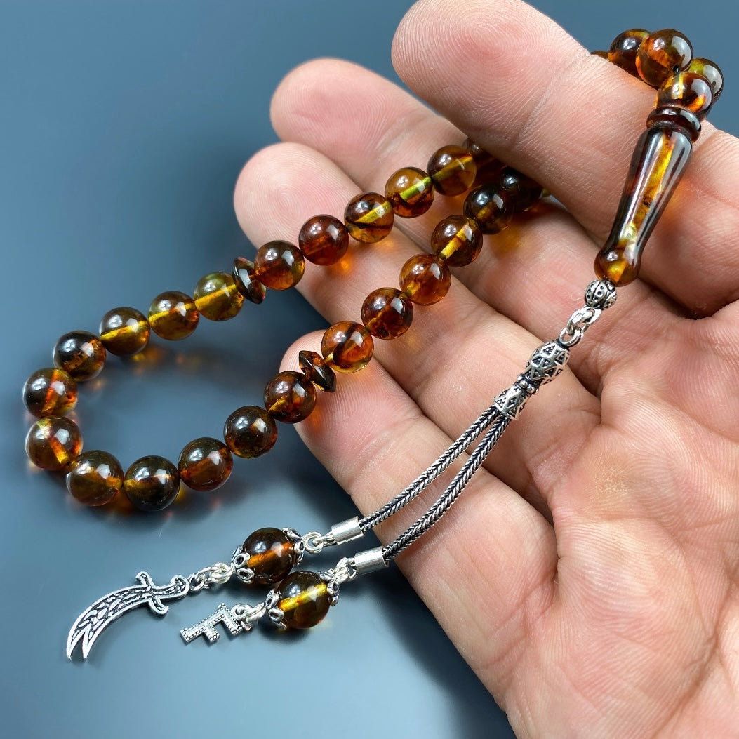 Kehribar Tesbih Bilek Boy 1 Buchstabe & Logo 925 Silber