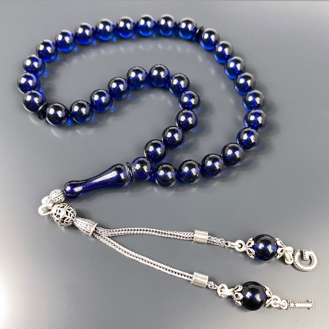 Kehribar Tesbih Blau 925 Silber 2 Buchstaben Püskül