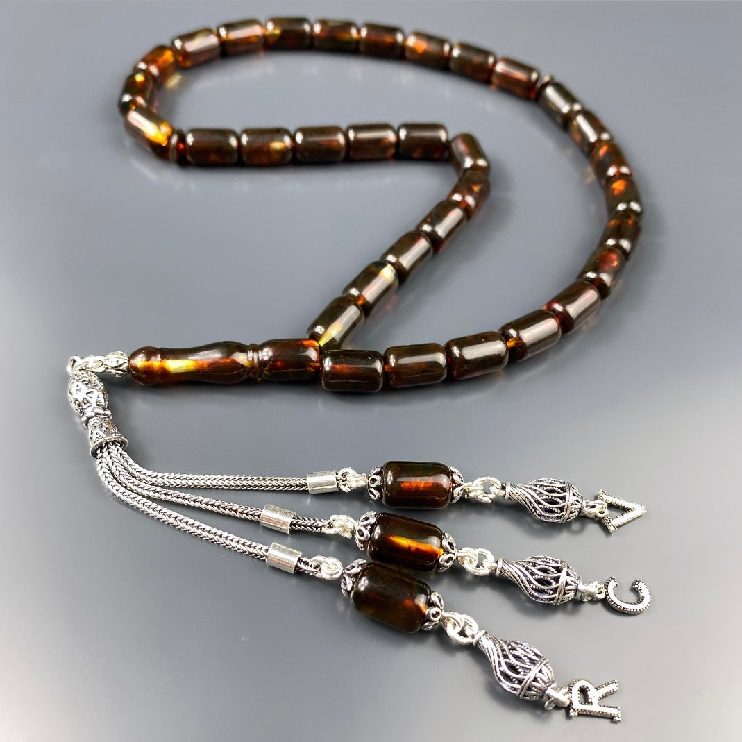 Kehribar Tesbih Braun Kapsül 3 Buchstaben 925 Silber