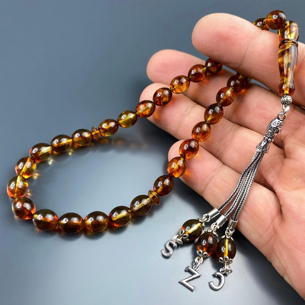 Kehribar Tesbih Beyzi 3 Buchstaben 925 Silber