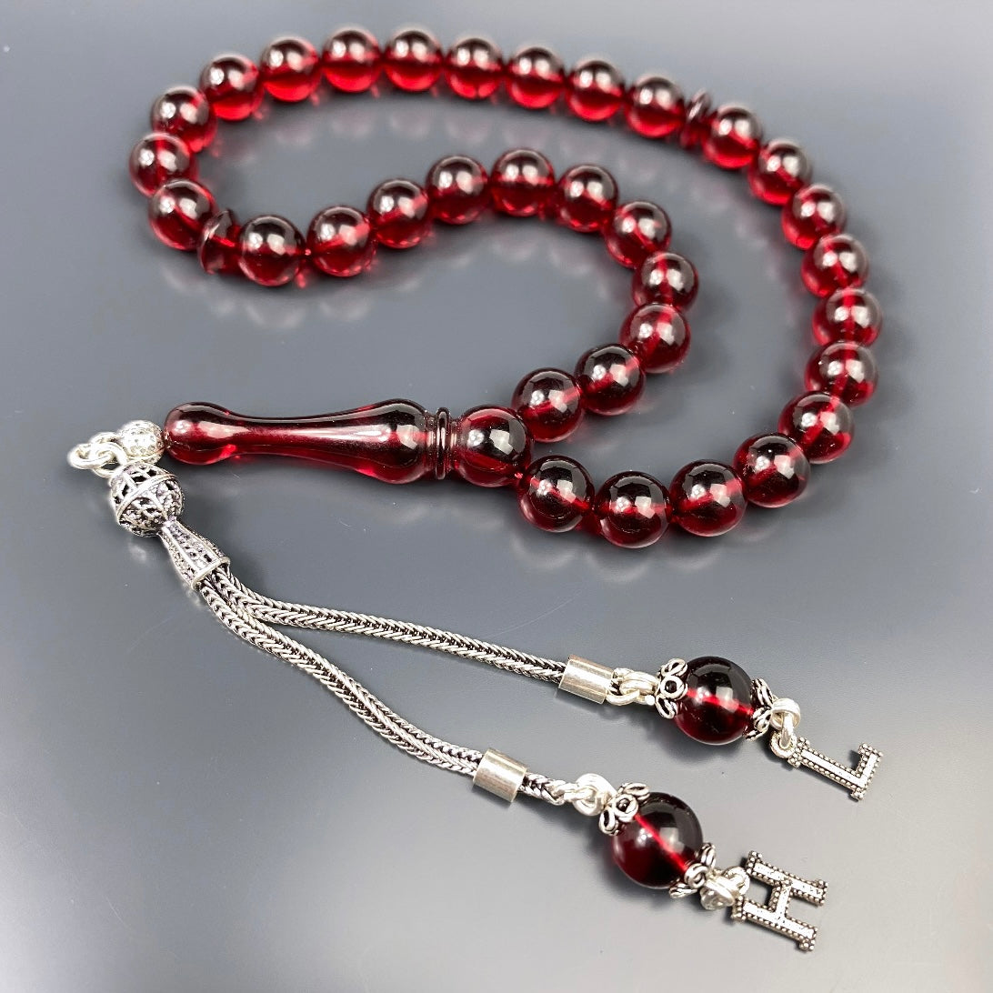 Kehribar Tesbih Rot 925 Silber 2 Buchstaben Püskül