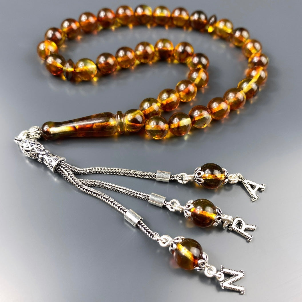 Kehribar Tesbih 3 Buchstaben personalisiert 925 Silber