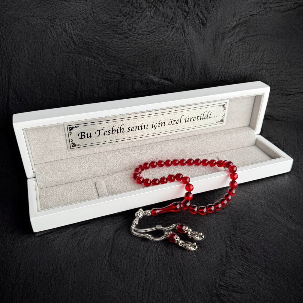 Original Kehribar Tesbih Rot Gümüs Püskül Kurt Logo 925 Silver