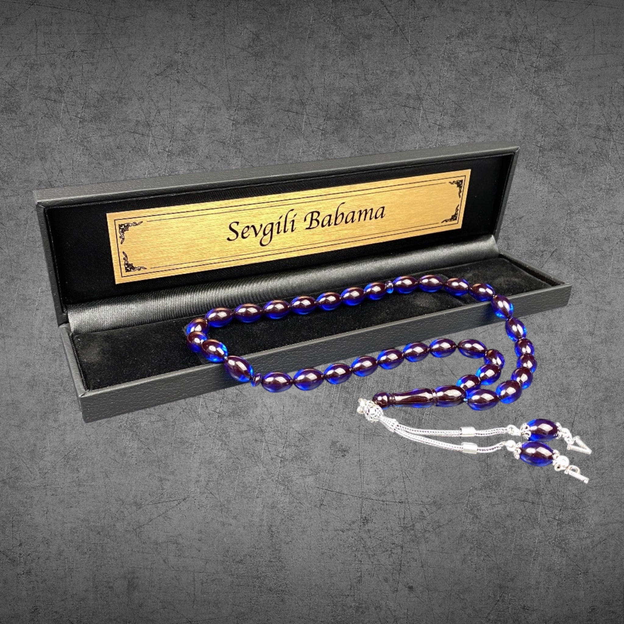 Koyu Mavi Tesbih SIKMA KEHRIBAR Beyzi mit Box - 925 Silber