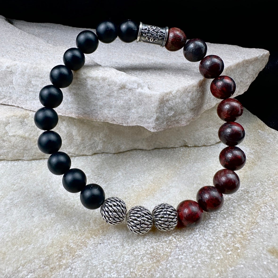 Naturstein Perlen Armband mit 925 Silber No.13