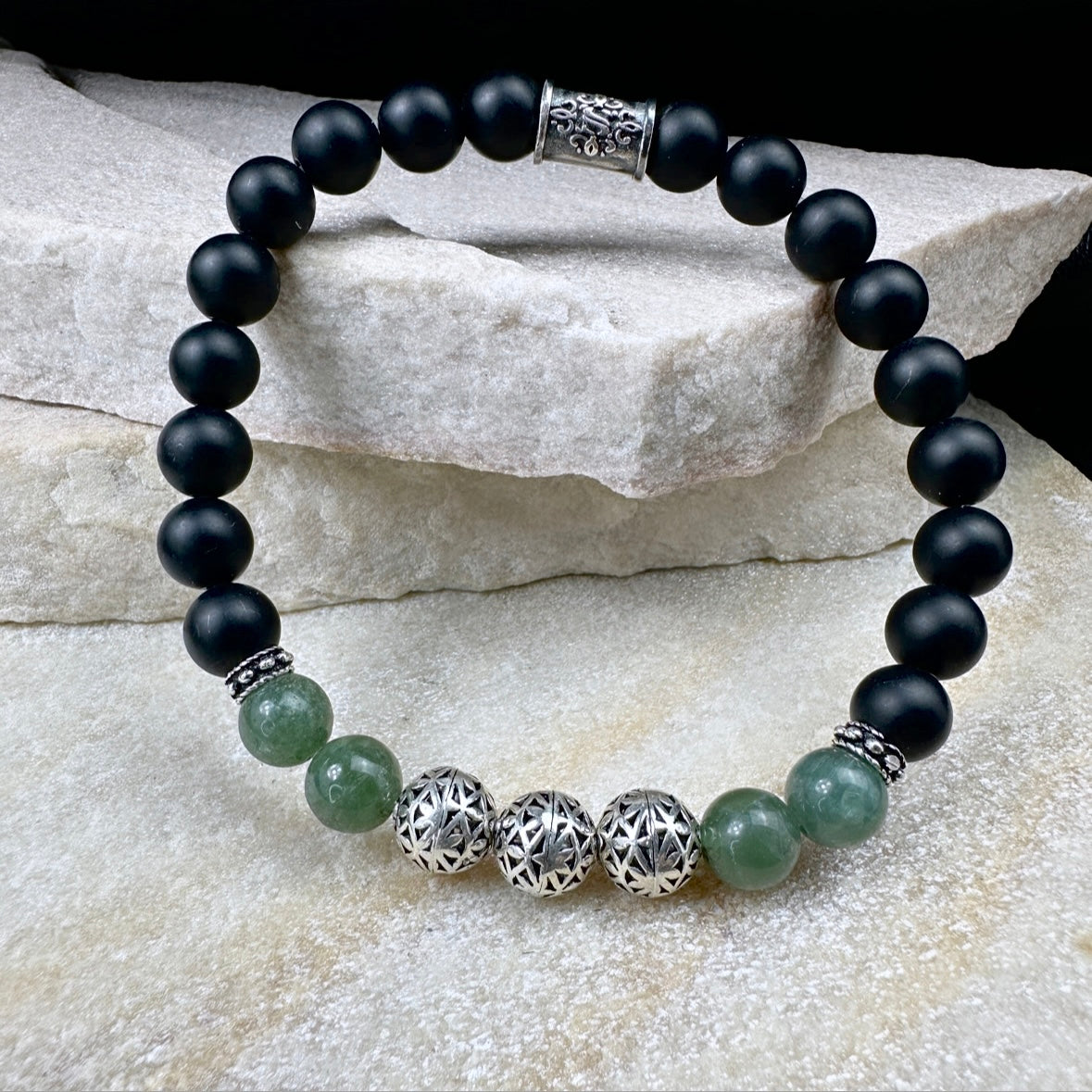 Naturstein Perlen Armband mit 925 Silber No.18